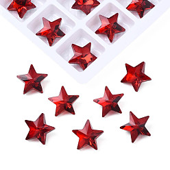 Red Glass Rhinestone Cabochons, Nail Art Decoration Accessories, Faceted, Star, Red, 9.5x10x4.5mm
