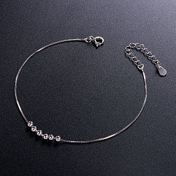 Platinum SHEGRACE Simple Elegant Rhodium Plated 925 Sterling Silver Anklet, with Six Small Beads, Platinum, 21cm