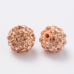Light Peach Polymer Clay Rhinestone Beads, Pave Disco Ball Beads, Grade A, Round, Half Drilled, Light Peach, 8mm, Hole: 1mm
