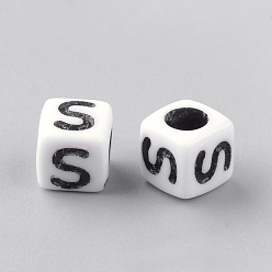 Letter S Opaque Acrylic Beads, Letter Style, Cube, Letter.S, 6x6x6mm, Hole: 3mm, about 3000pcs/500g