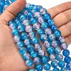 Bleu Dodger Peint à la bombe verre craquelé perles brins, ronde, Dodger bleu, 10mm, Trou: 1.3~1.6mm, Environ 80 pcs/chapelet, 31.4 pouce