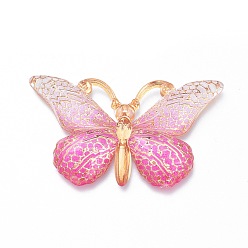 Hot Pink Gradient Color Plastic Pendants, Butterfly, Hot Pink, 38x22.5x5.5mm, Hole: 1.2mm