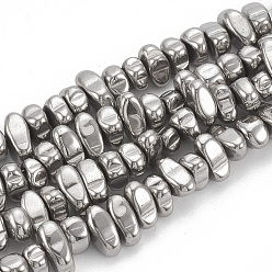 Plaqué Argent Galvanoplastie non magnétiques hématite synthétique brins de perles, nuggets, Plaqué Argent, 5~10x4.5~5.5x4mm, Trou: 1mm, Environ 105 pcs/chapelet, 14.9 pouce