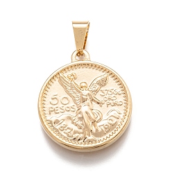 Golden 304 Stainless Steel Coin Pendants, Flat Round with Word Estados Unidos Mexicanos 50 Pesos, Golden, 29x25x4mm, Hole: 5x7.5mm