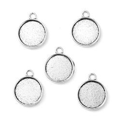 Antique Silver Tibetan Style Pendant Cabochon Settings, Plain Edge Bezel Cups, Cadmium Free & Lead Free, Antique Silver, 17.5x14.5x2.5mm, Hole: 2mm, Flat Round Tray: 12.5mm