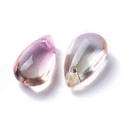 Rose Nacré Charms en verre transparent, teints et chauffée, larme, perle rose, 13.5x8x5.5mm, Trou: 1mm