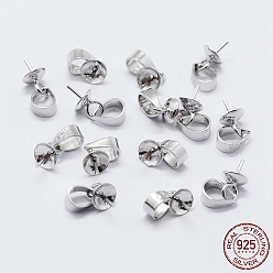 Silver 925 Sterling Silver Cup Pearl Bail Pin Pendants, For Half Drilled Beads, with 925 Stamp, Silver, 6.5x6mm, Hole: 3x4mm, Pin: 0.7mm