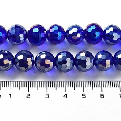 Blue Electroplate Glass Bead Strands, AB Color Plated, Faceted(96 Facets), Round, Blue, 12mm, Hole: 2mm, about 50pcs/strand, 22.4 inch