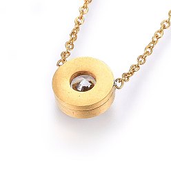 Doré  304 définit bijoux en acier inoxydable, colliers, boucles d'oreilles et bracelets, avec zircons, plat rond, or, 17.7 pouce (45 cm), 180mm, 9~10x4mm, pin: 0.8 mm
