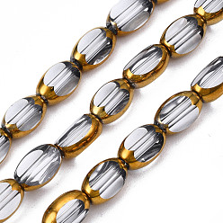 Clear Electroplate Glass Beads Strands, Edge Plated, Oval, Clear, 7x4.5x4mm, Hole: 0.8mm, about 50pcs/strand, 13.07~13.15 inch(33.2~33.4cm)
