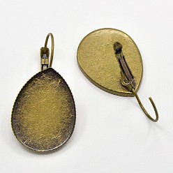 Antique Bronze Brass Leverback Earrings Blank Base Settings Cabochon Setting, Nickel Free, Antique Bronze, Teardrop Tray: 25x18mm, 37x19x2mm, Pin: 1mm