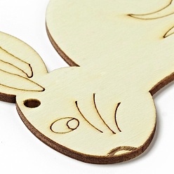 Rabbit Easter Unfinished Natural Wood Big Pendant Ornaments, for DIY Craft Painting, Undyed, PapayaWhip, Rabbit Pattern, 80x79x2mm, Hole: 3.5mm
