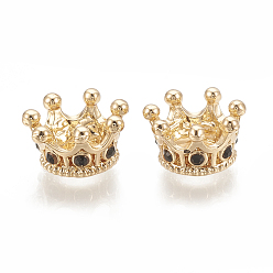 Doré  Perles européennes en alliage, Perles avec un grand trou   , avec strass, couronne, jet, or, 11.5x6mm, Trou: 5mm