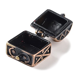 Red Copper Carved Cuboid Rack Plating Brass Prayer Box Pendants, Wish Box, Nickel Free, Red Copper, 17x16x18mm, Hole: 5x3mm