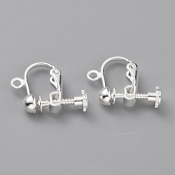 925 Sterling Silver Plated Brass Clip-on Earring Findings, Spiral Ear Clip, Components Screw Back Ear Wire Non Pierced Earring Converter, with Loop, for Jewelry Making, 925 Sterling Silver Plated, 17x14x5mm, Hole: 1.6mm