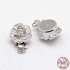 Платина Родиевое покрытие 925 застежки для коробок из стерлингового серебра, цветок, платина, 14.5x10x7 мм, отверстие : 2 мм