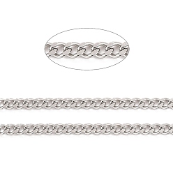 Stainless Steel Color 304 Stainless Steel Cuban Link Chains, Unwelded, with Spool, Stainless Steel Color, 5x3.5x1mm, about 32.81 Feet(10m)/Roll
