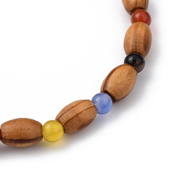 Agate Naturelle Bracelets en perles extensibles, avec des perles en bois et des perles d'agate naturelle, diamètre intérieur: 2-1/4 pouce (5.6 cm)
