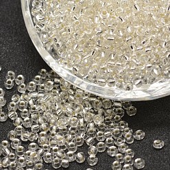 Clear 8/0 Transparent Glass Round Seed Beads, Grade A, Silver Lined, Clear, 2.8~3.2mm, Hole: 1.0mm, about 15000pcs/pound