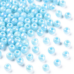 Light Sky Blue Opaque Acrylic Beads, AB Color, Round, Light Sky Blue, 4x3.5mm, Hole: 1.6mm, about 15000pcs/500g