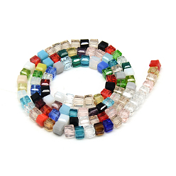 Mixed Color Faceted Transparent Glass Cube Beads Strands, Mixed Color, 4x4x4mm, Hole: 1mm, about 100pcs/strand, 17 inch