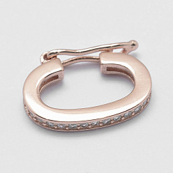 Rose Gold 925 Sterling Silver Twister Clasps, with Cubic Zirconia, with 925 Stamp, Oval, Rose Gold, 14.5x11x2mm, Inner Diameter: 5x11mm