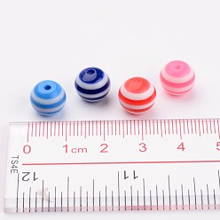 Mixed Color Resin Beads, Round, Stripe Pattern, Mixed Color, about 10mm in diameter, hole: 2mm