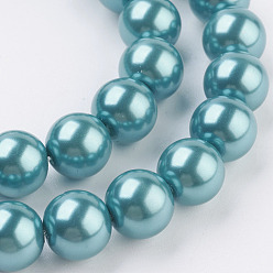 Deep Sky Blue Eco-Friendly Dyed Glass Pearl Round Beads Strands, Grade A, Cotton Cord Threaded, Deep Sky Blue, 10mm, Hole: 0.7~1.1mm, about 42pcs/strand, 15 inch