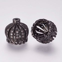 Gunmetal Brass Micro Pave Cubic Zirconia Beads, Tassel Cap Bail, Crown, Hollow, Gunmetal, 12.5x13mm, Hole: 1.5mm