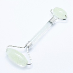 Mixed Stone Natural & Synthetic Mixed Stone Brass Face Massager, Facial Rollers, Platinum, 142~150x54~58x19~22mm