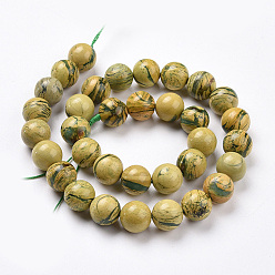 Autres Jades Brins de perles de pierre d'os de dragon naturel, ronde, 12mm, Trou: 1mm, Environ 34 pcs/chapelet, 15.35 pouce (39 cm)