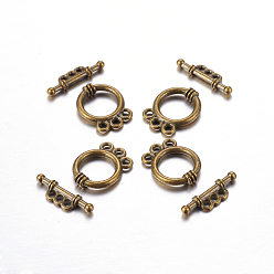 Antique Bronze Tibetan Style Alloy Toggle Clasps, Ring, Antique Bronze, Cadmium Free & Lead Free, 18x14x3.5mm, Hole: 2mm