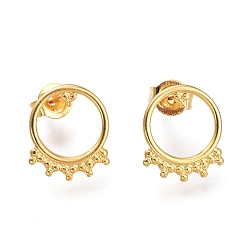 Golden 304 Stainless Steel Stud Earrings, with Ear Nuts, Ring, Golden, 12x10x0.8mm, Pin: 0.7mm