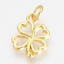 Golden Alloy Pendants, Cadmium Free & Lead Free, with jump Ring, Clover, Golden, 17x13x1.5mm, Hole: 4mm
