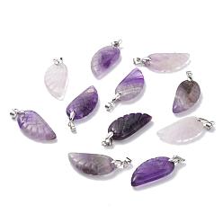 Amethyst Natural Amethyst Pendants, Wing, Platinum, 29x15x6mm, Hole: 4mm