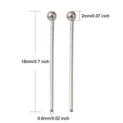 Stainless Steel Color 304 Stainless Steel Ball Head Pins, Stainless Steel Color, 18x0.6mm, 22 Gauge, Head: 2mm