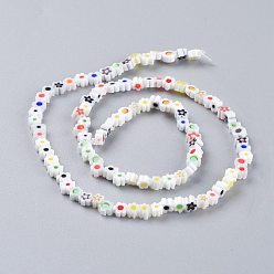 White Handmade Millefiori Glass Bead Strands, Flower, White, 3.7~5.6x2.6mm, Hole: 1mm, about 88~110pcs/Strand, 15.75''(40cm)