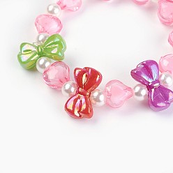 Pink Perles acryliques bijoux ensembles, bracelets et colliers extensibles, bowknot et le cœur, rose, 1-5/8 pouce (4.3 cm), 19.29 pouce (49 cm)