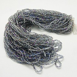 Purple Electroplate Glass Beads Strands, Half Plated, Faceted(32 Facets) Round, Purple, 3mm, Hole: 1mm, about 100pcs/strand, 11.5 inch