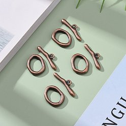 Red Copper Alloy Toggle Clasps, Cadmium Free & Nickel Free & Lead Free, Red Copper Color, Size: Oval: about 16mm wide, 21mm long, 3mm thick, Bar: about 9mm wide, 29mm long, hole: 2mm
