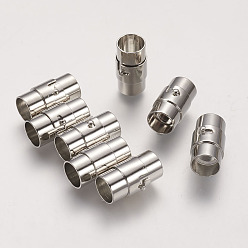 Platinum Brass Locking Tube Magnetic Clasps, Column, Platinum, 18x10mm, Hole: 8mm