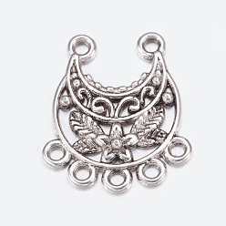 Античное Серебро Тибетский стиль компоненты сплава люстра ссылки, без свинца и без кадмия, луна, античное серебро, 23x20x2.5 мм, отверстие : 1.5 мм
