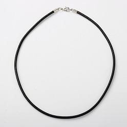 Black Cowhide Leather Necklace Making, with Brass Lobster Claw Clasps and Brass Cord Ends, Platinum Metal Color, Black, 46x0.3cm