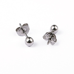 Stainless Steel Color 304 Stainless Steel Ball Stud Earrings, Hypoallergenic Earrings, Stainless Steel Color, 14x4mm, Pin: 0.8mm, 10pairs/board