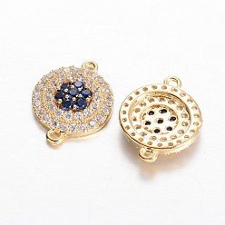 Golden Flat Round Brass Micro Pave Cubic Zirconia Links, Golden, 18x13.5x3mm, Hole: 1mm