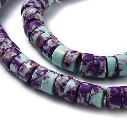 Purple Synthetic Imperial Jasper Beads Strands, Dyed, Flat Round/Disc, Heishi Beads, Purple, 8x4mm, Hole: 1.2mm, about 86pcs/strand, 15.16 inch(38.5cm)