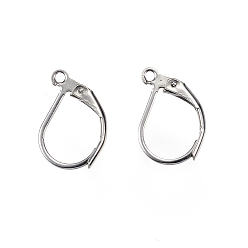 Stainless Steel Color 304 Stainless Steel Leverback Earring Findings, with Loop, Stainless Steel Color, 15.5x10x2mm, Hole: 1.2mm, Pin: 1x0.8mm