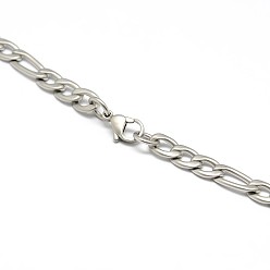 Stainless Steel Color Fashionable Matte 304 Stainless Steel Figaro Chain Necklaces for Men, with Lobster Claw Clasps, Stainless Steel Color, 21.65 inch(55cm)x6mm