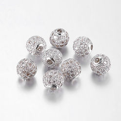 Platine Perles de cubes zircone en laiton , ronde, platine, 8mm, Trou: 1.5mm