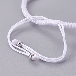 Белый Плетеные браслеты из бисера из нейлонового шнура, с латунной бисера, долговечный, Реальная платина, белые, 10-1/4 дюйм ~ 11-5/8 дюйм (26~29.6 см)
